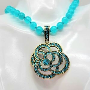 Heidi Daus Convertible Two in One Swarovski Crystal Rose Enhancer w/ Blue Beads